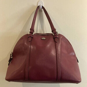 COACH Medium Satchel Leather Plum Colour Handbag Phone Pocket  Zipper Closure